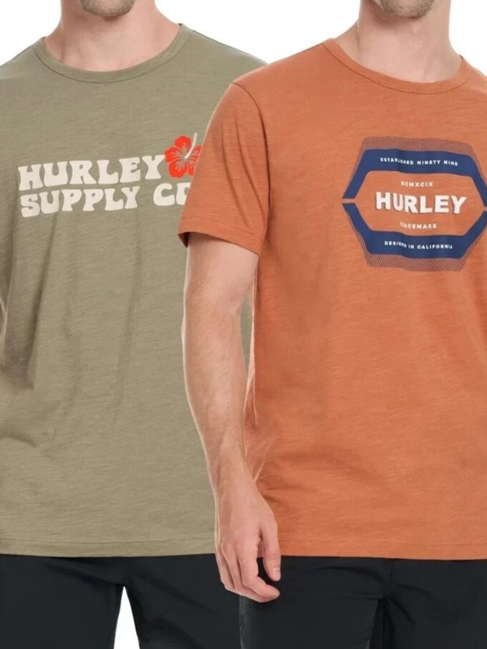 2-Pack Hurley Iguana Short Sleeve T-Shirts Orange and Tan (NWT)